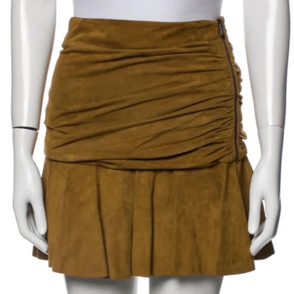 Veronica Beard XS Suede Skirt Short Gathered Brown Leather Mini NWT